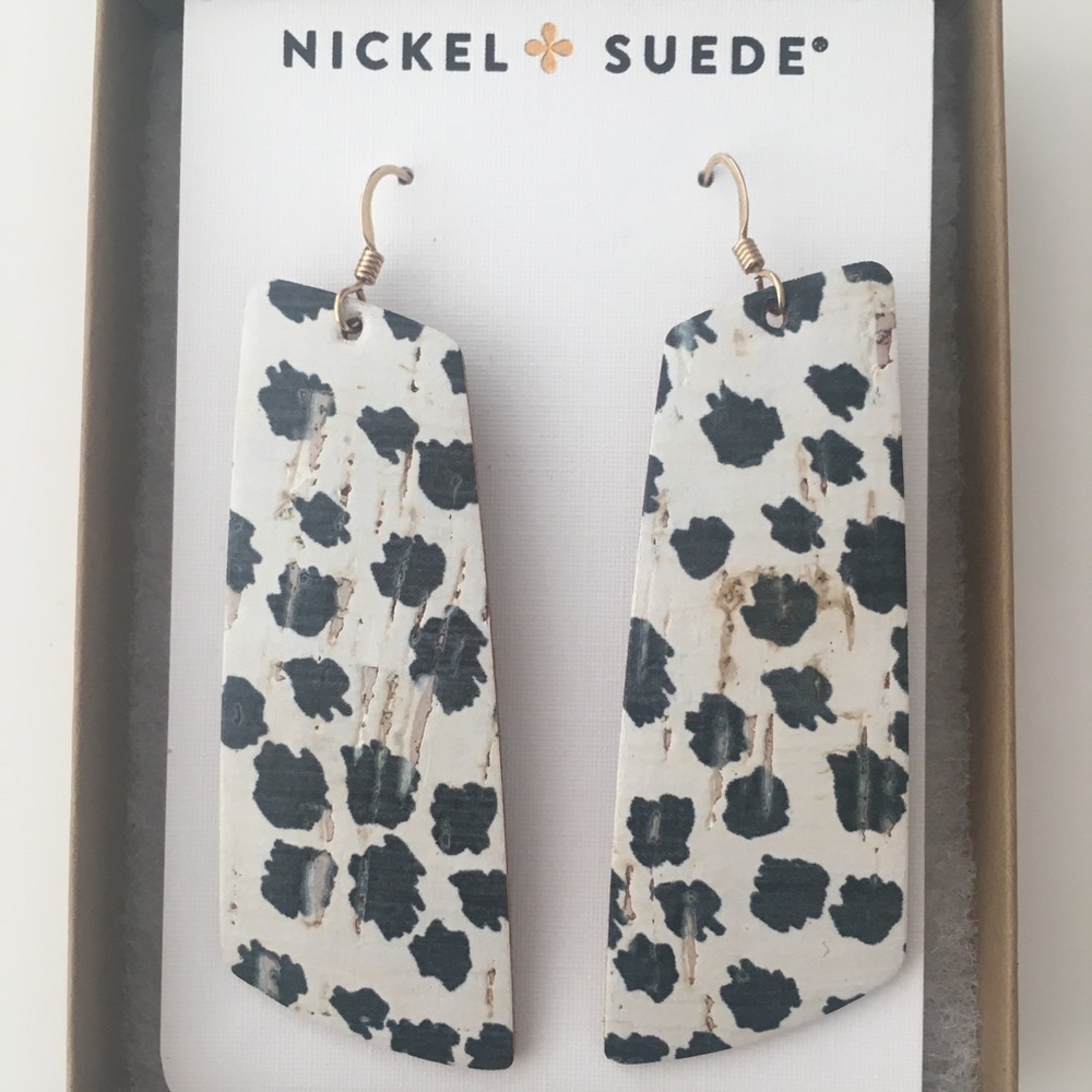 BRAND NEW! Nickel & Suede “spotted cork” earrings.